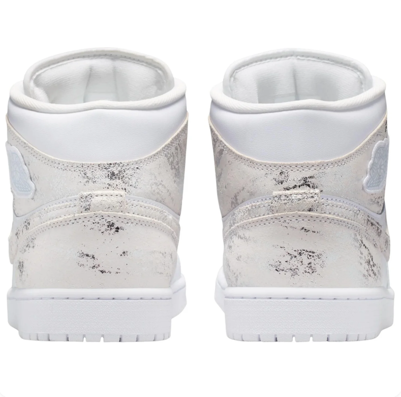 Air Jordan 1 Mid White Sneakers with Metallic Silver Accents