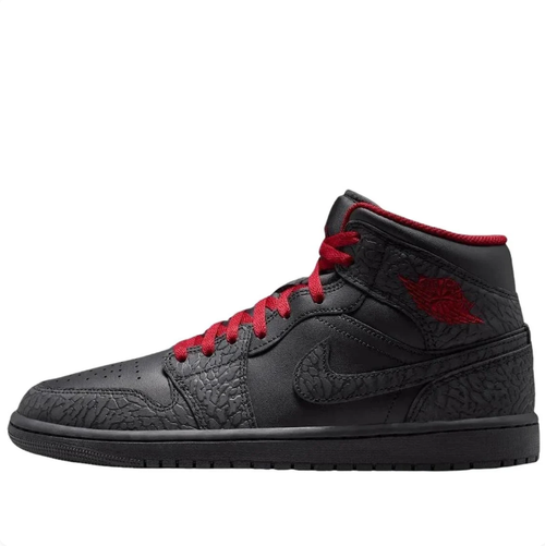 Air Jordan 1 Mid Black Elephant-Print Sneakers with Red Accents