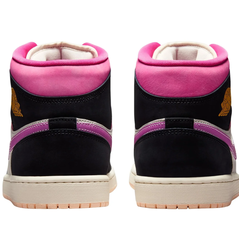 Air Jordan 1 Mid Black & Cream Sneakers with Pink Accents