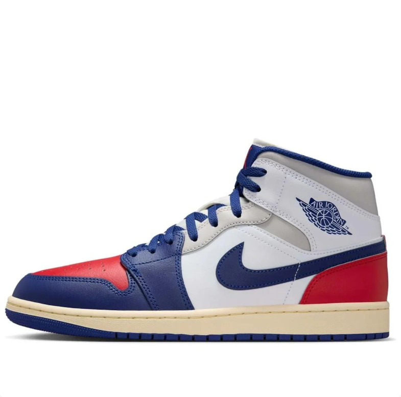 Air Jordan 1 Mid Red, White & Navy Sneakers