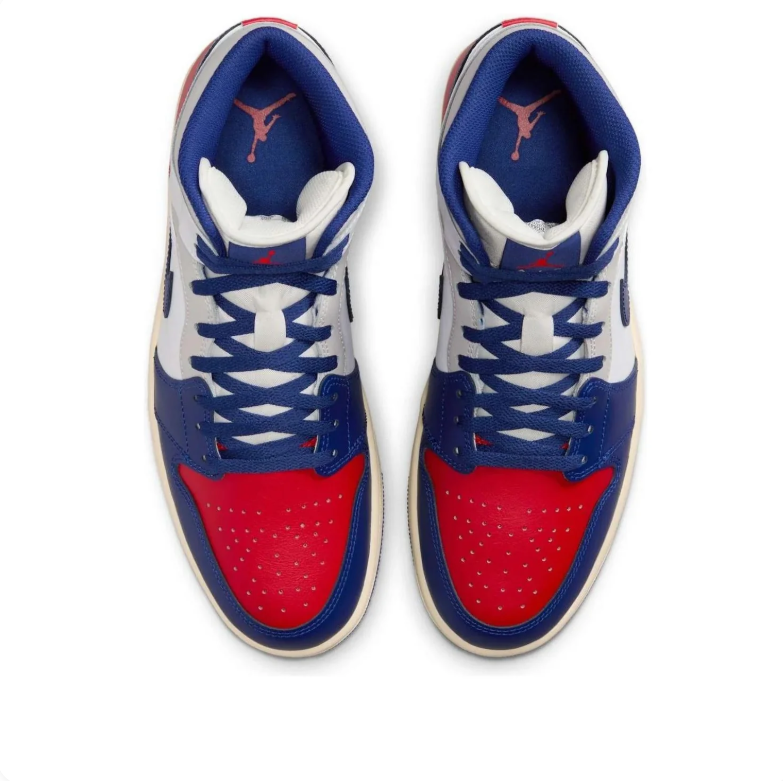 Air Jordan 1 Mid Red, White & Navy Sneakers