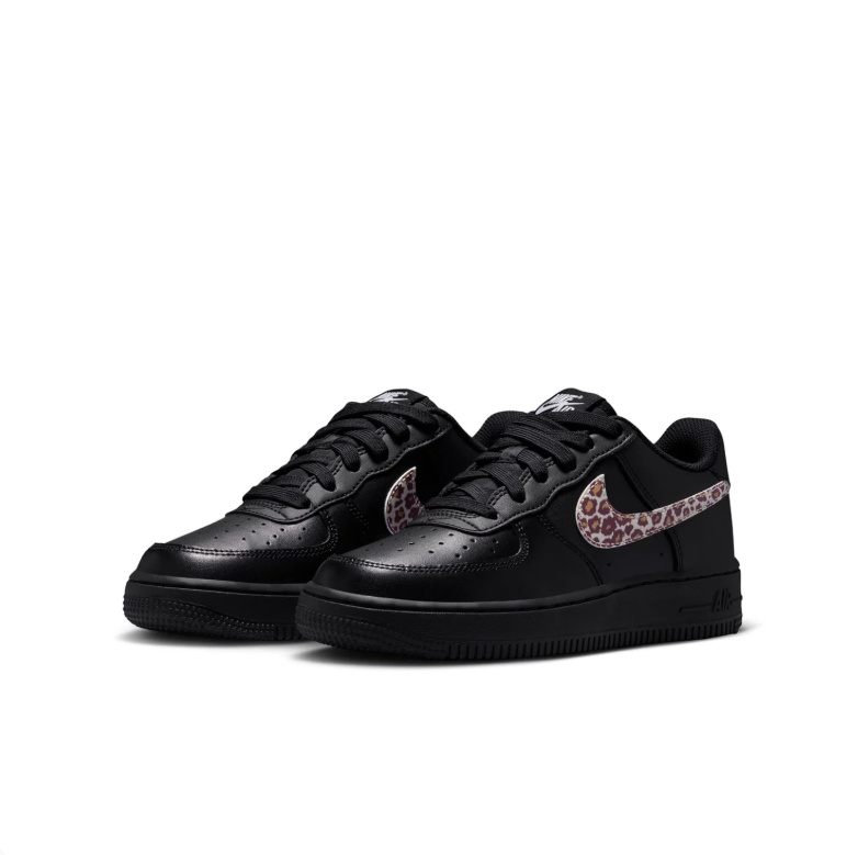 Nike Air Force 1 Low Black Sneakers with Leopard-Print Swooshes