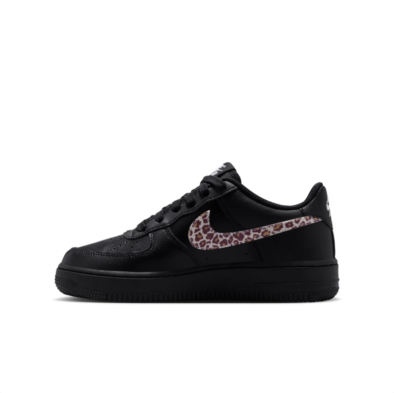 Nike Air Force 1 Low Black Sneakers with Leopard-Print Swooshes