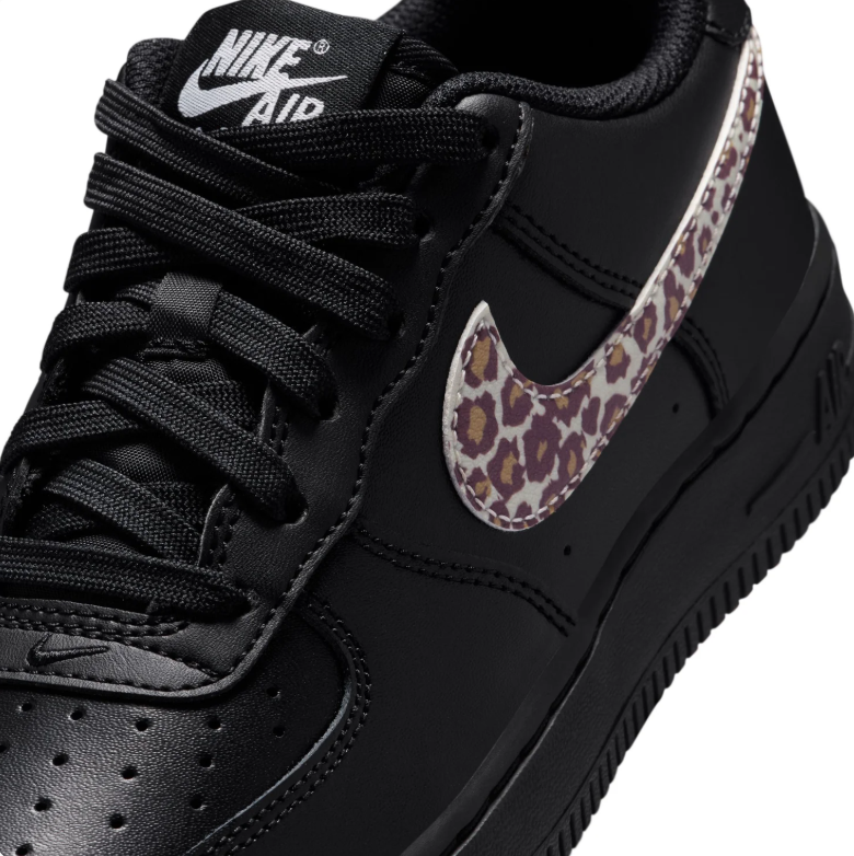 Nike Air Force 1 Low Black Sneakers with Leopard-Print Swooshes