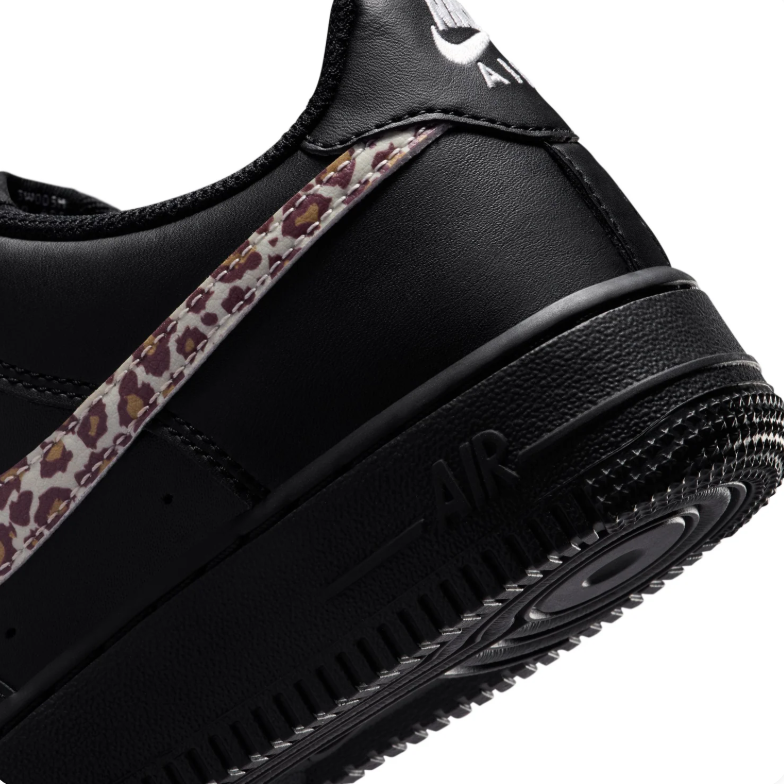 Nike Air Force 1 Low Black Sneakers with Leopard-Print Swooshes