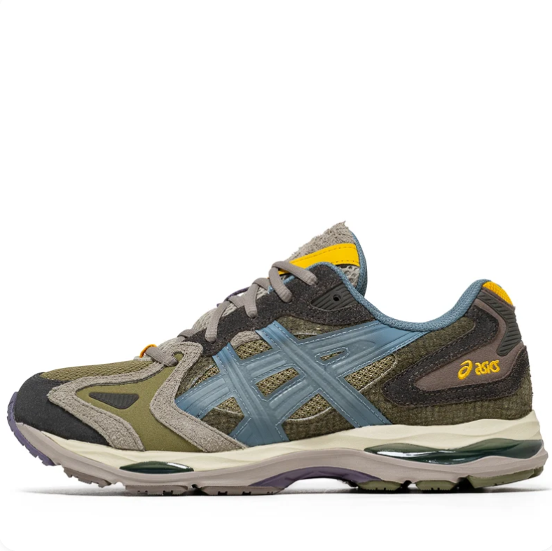ASICS Olive & Slate Blue Low-Top Sneakers with Yellow Accents