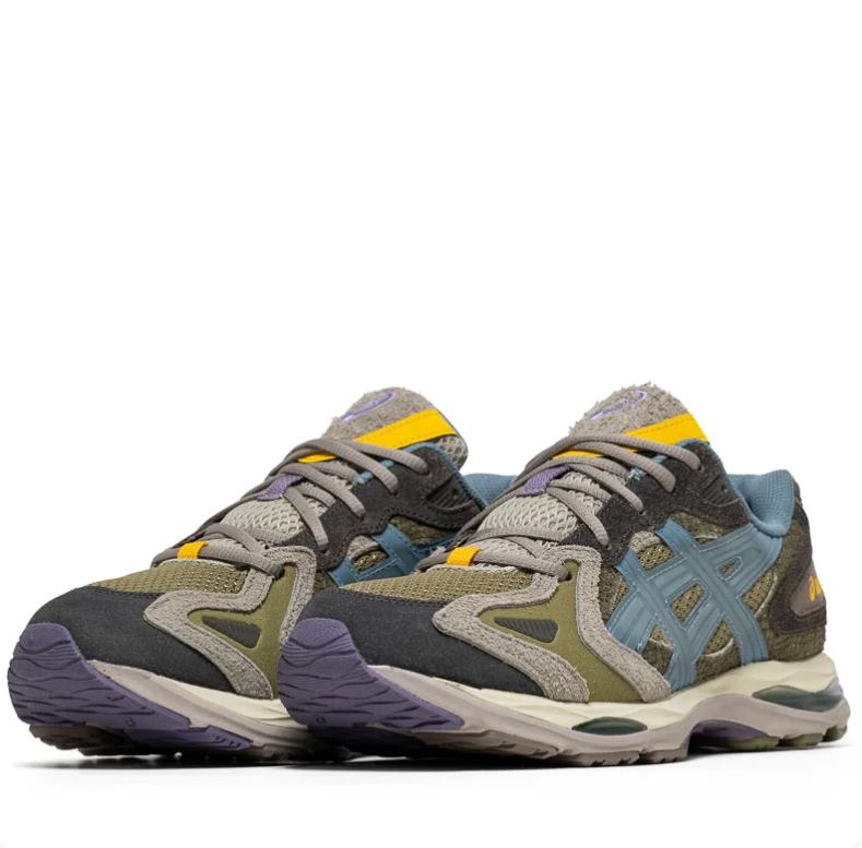 ASICS Olive & Slate Blue Low-Top Sneakers with Yellow Accents