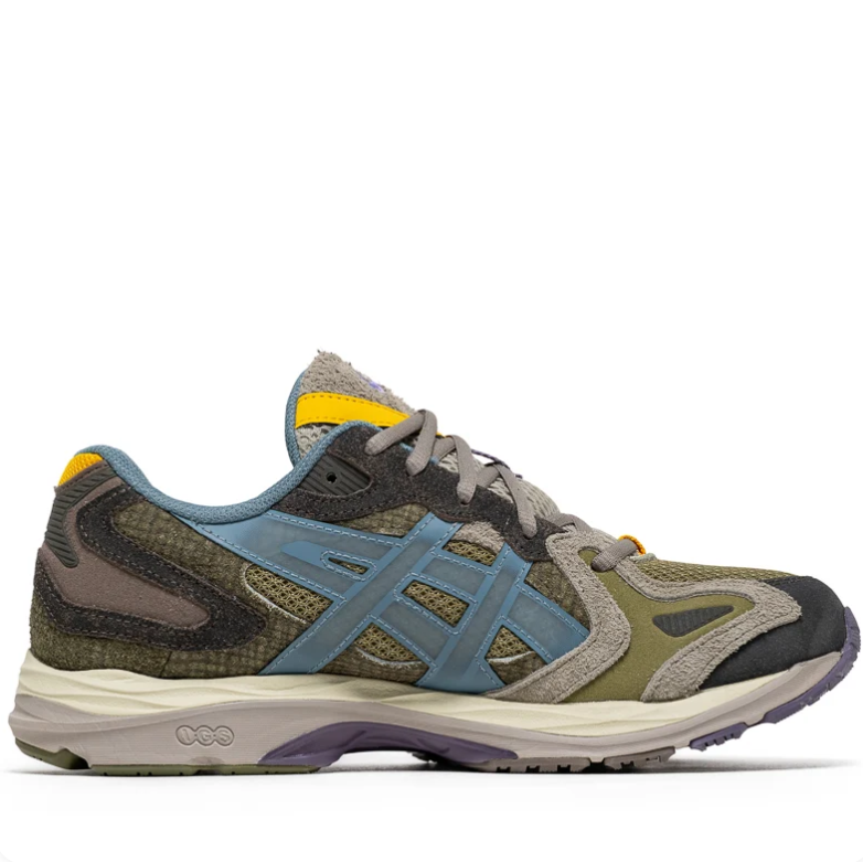 ASICS Olive & Slate Blue Low-Top Sneakers with Yellow Accents