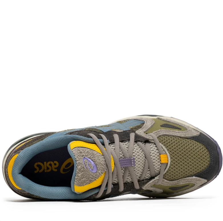 ASICS Olive & Slate Blue Low-Top Sneakers with Yellow Accents