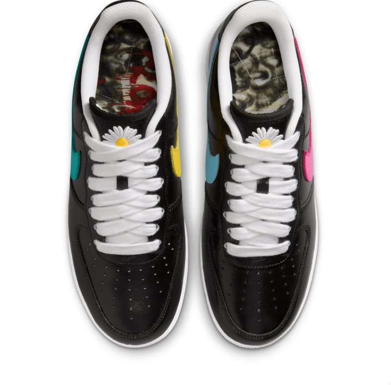 Nike Air Force 1 Low – Black with Multicolor Swooshes & Daisy Details